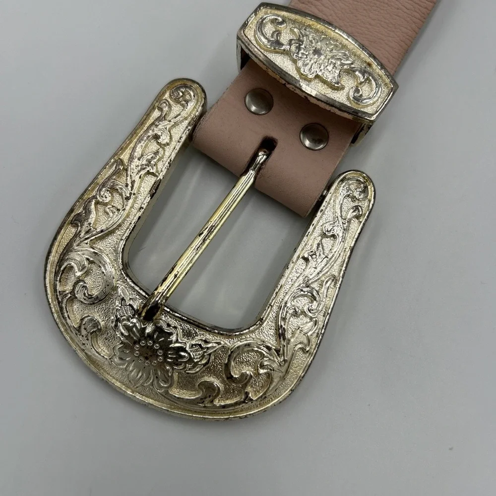 Pink Leather Western Belt Rhinestone Cowgirl Floral Buckle Belt